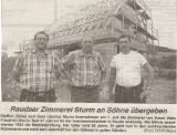 Zeitungsartikel von dem Generationswechsel in der Zimmerei Sturm